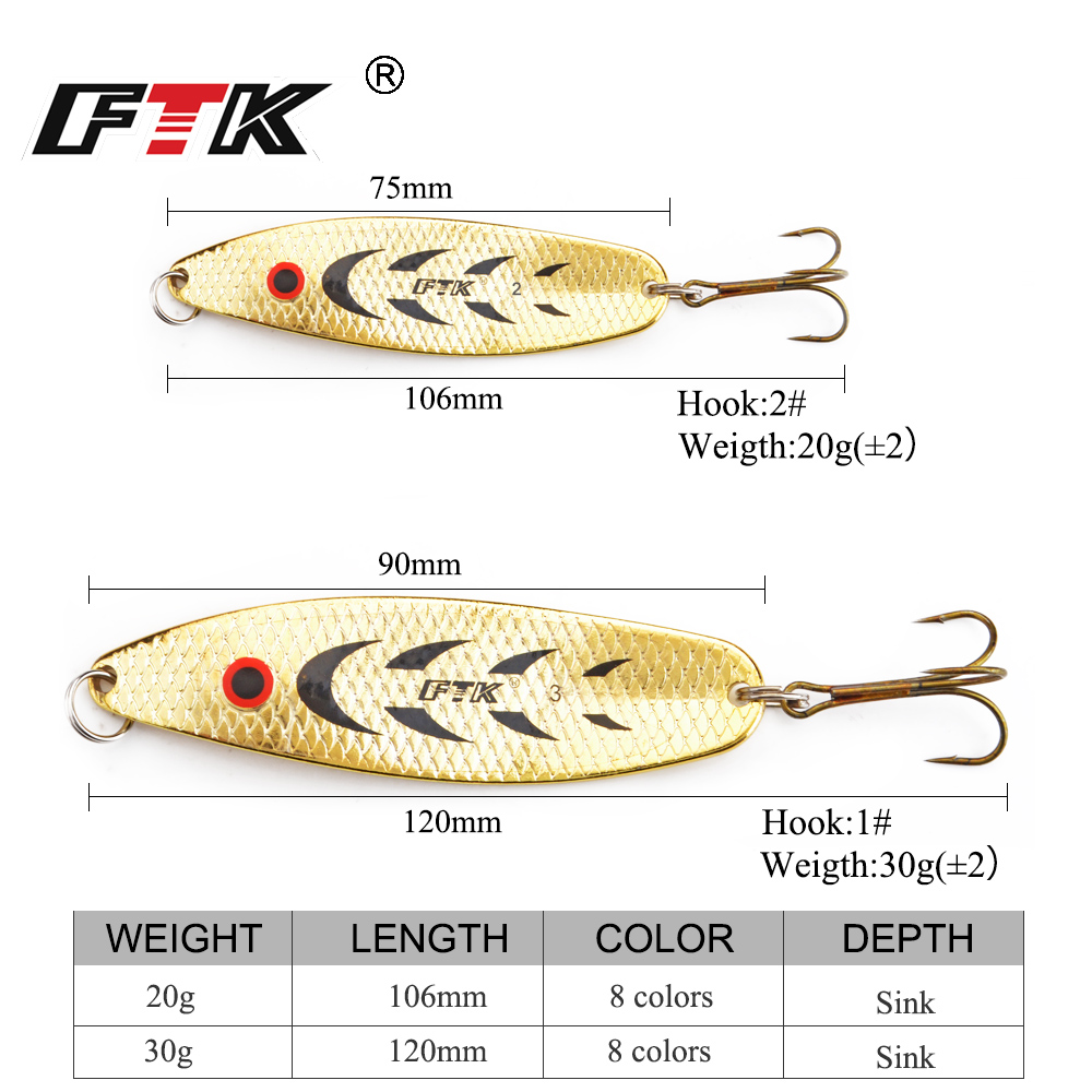 Iscas de Pesca FTK 20g/30g par - Fishing Lure Spoon avaliação e preço